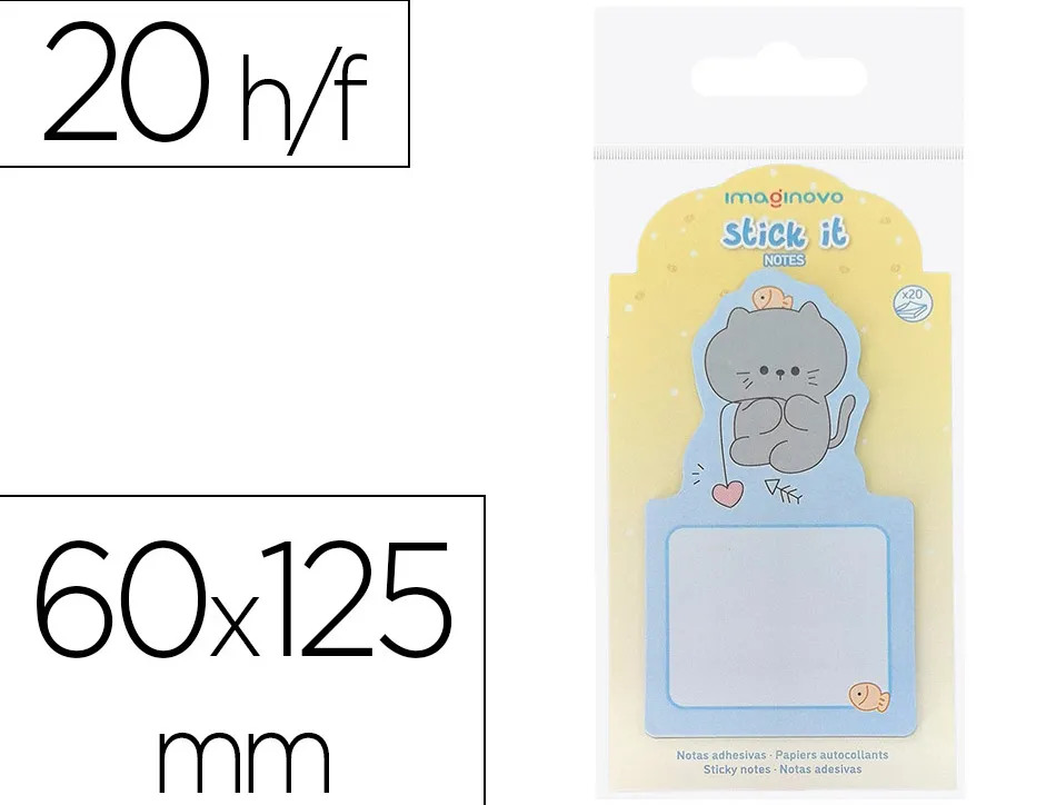 Bloc notes imaginovo adhesifs bunny avec support chat bleu 20 feuilles 60x125 mm