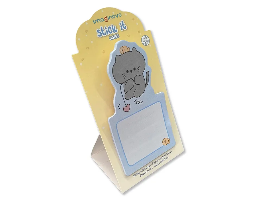 Bloc notes imaginovo adhesifs bunny avec support chat bleu 20 feuilles 60x125 mm