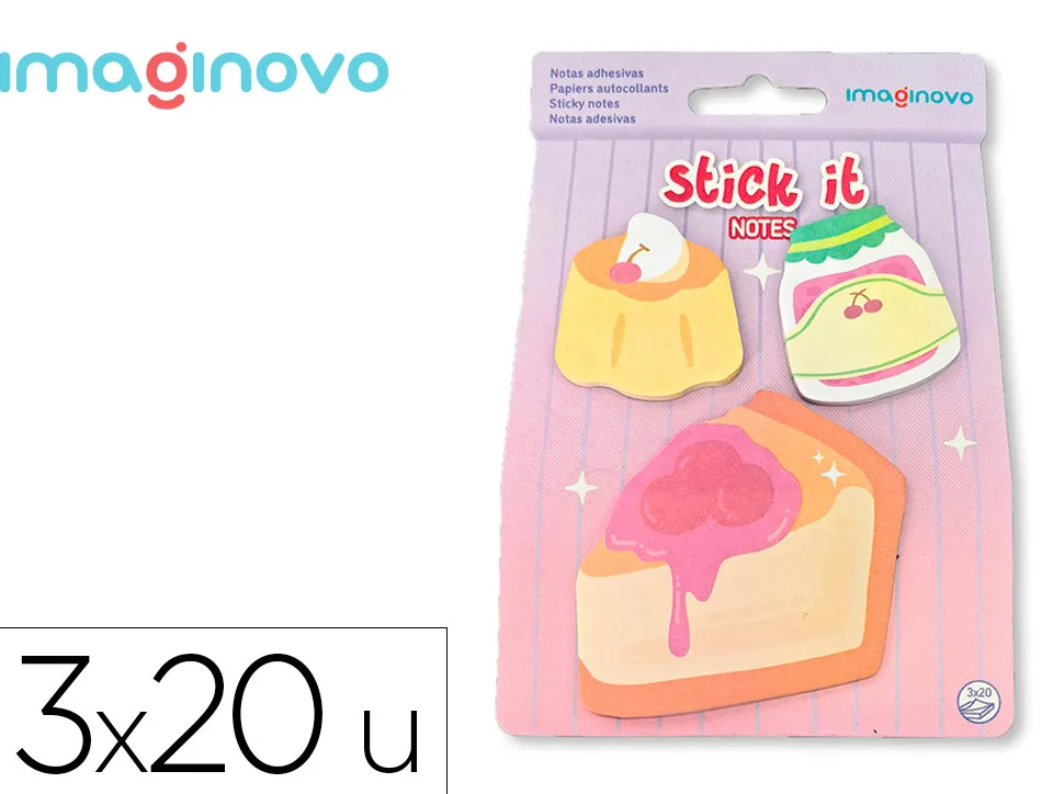 Bloc notes imaginovo adhesifs foodies tarte tailles assorties 20 feuilles