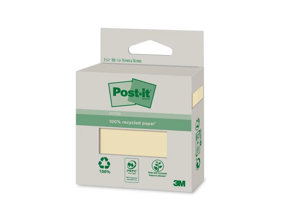 Bloc notes post-it recycled canary yellow 6820r-2y 2 blocs de 100 feuilles 76x76mm mono color