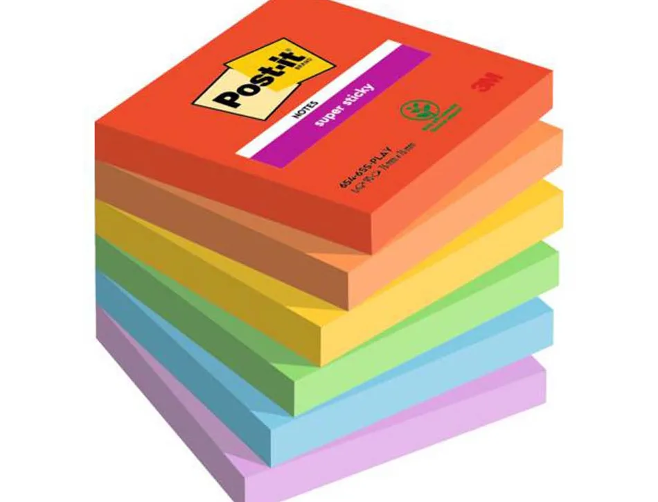Bloc notes post-it super sticky collection playful 76 x 76mm 6 blocs 90 feuilles