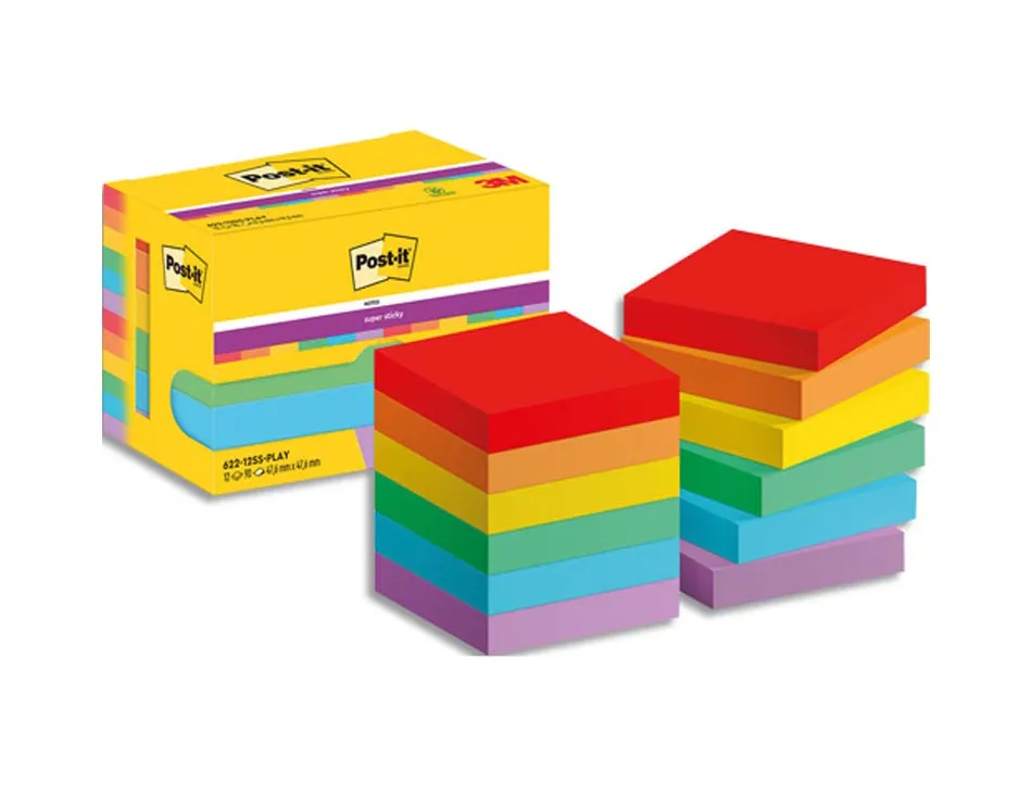 Bloc notes post-it super sticky collection playful 47,6 x 47,6mm 12 blocs 90 feuilles