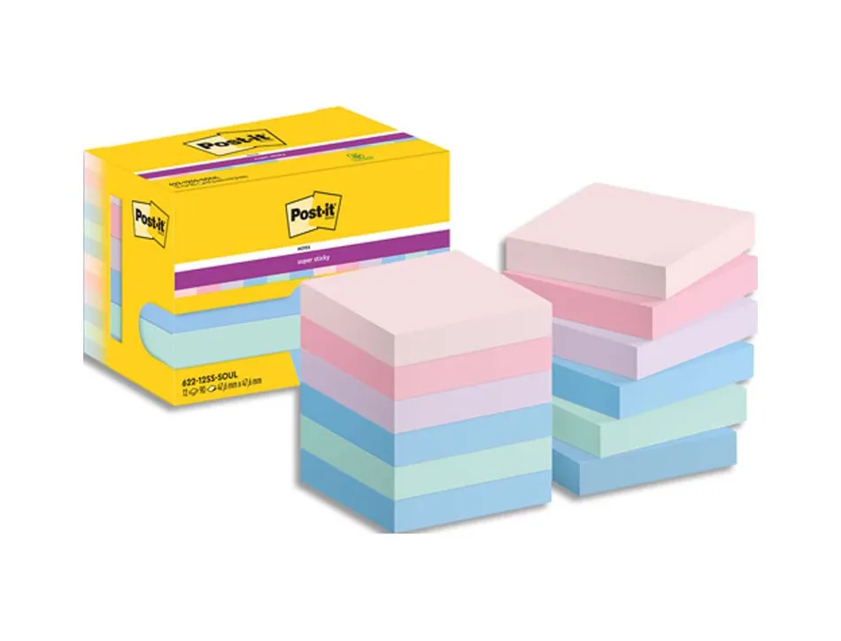 Bloc notes post-it super sticky collection soulful 47,6 x 47,6mm 12 blocs 90 feuilles