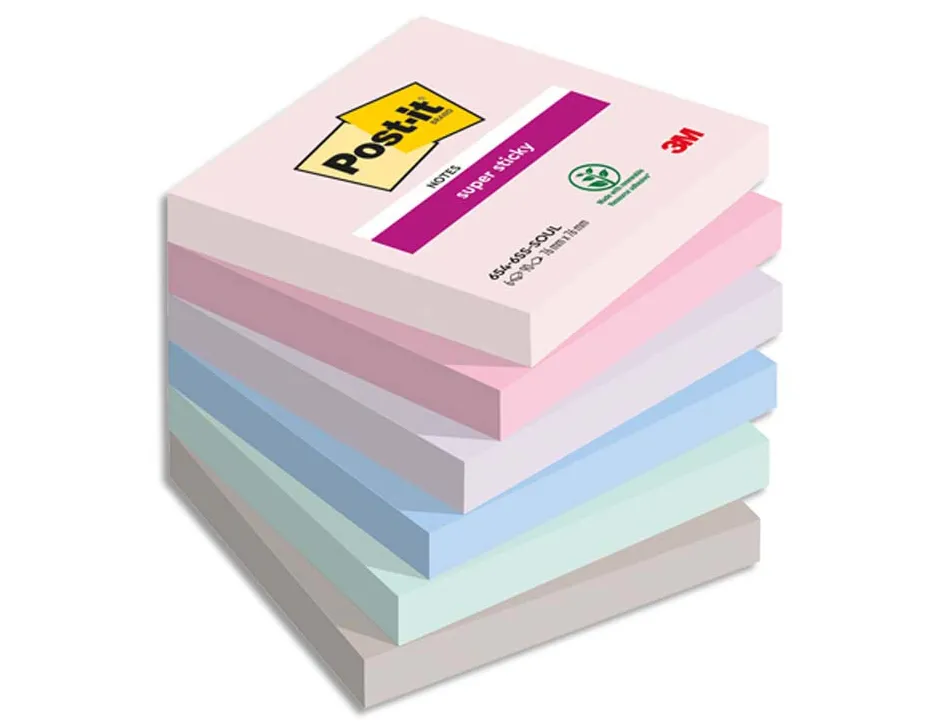 Bloc notes post-it super sticky collection soulful 76 x 76mm, 6 blocs 90 feuilles