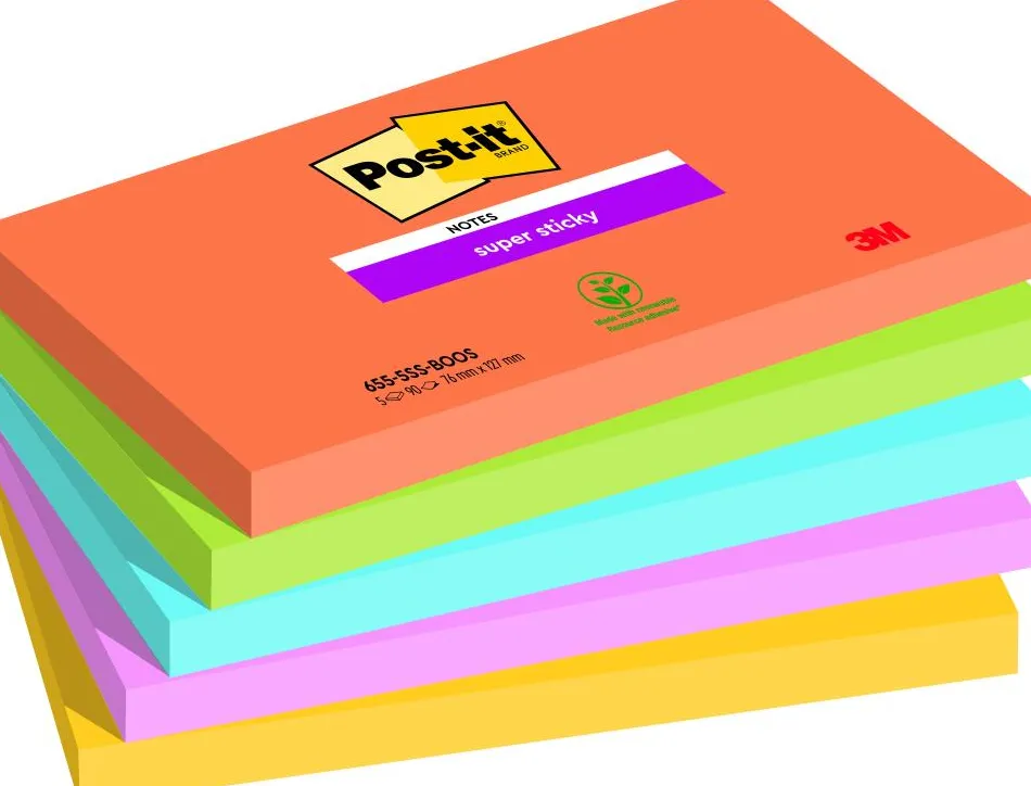 Bloc notes post-it super sticky collection boost 76 x 127mm, 5 blocs 90 feuilles