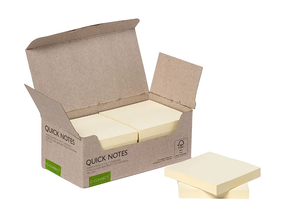 Bloc notes q-connect quick notes 38x51mm 100f adhesives repositionables coloris jaune pack 12 unites