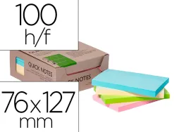 Bloc notes q-connect quick notes 76x127mm 100f adhesives repositionables coloris pastel assortis pack 12 unites