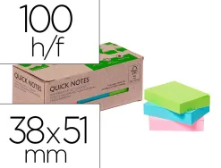 Bloc notes q-connect quick notes 38x51mm 100f adhesives repositionables coloris pastel assortis pack 12 unites