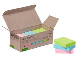 Bloc notes q-connect quick notes 38x51mm 100f adhesives repositionables coloris pastel assortis pack 12 unites