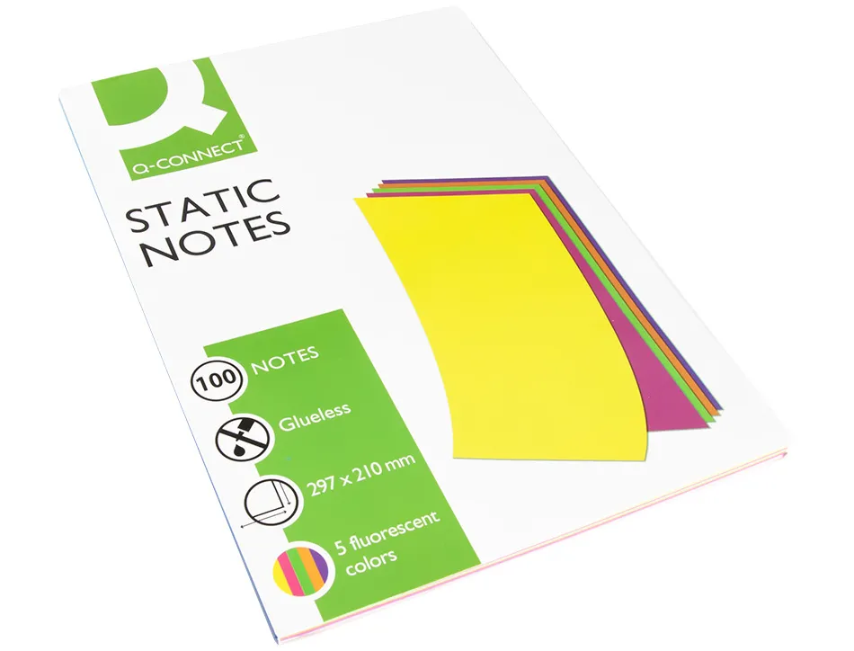 Bloc notes q-connect quick notes 210x297m 100f electro statiques repositionables coloris neon