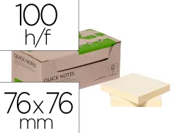 Bloc notes q-connect quick notes 76x76mm 100f adhesives repositionables coloris jaune pack 12 unites