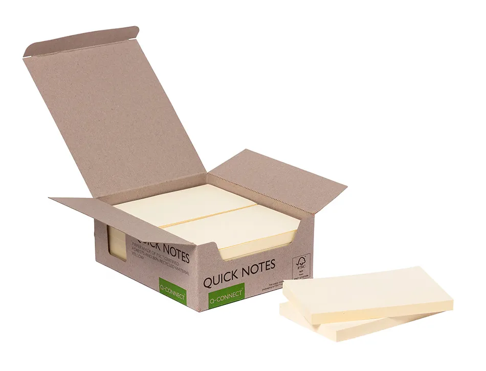 Bloc notes q-connect quick notes 76x127mm 100f adhesives repositionables coloris jaune pack 12 unites