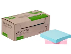 Bloc notes q-connect quick notes 76x76mm 100f adhesives repositionables monochrome rose ou bleu pastel pack 12 unites