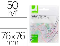 Bloc notes q-connect 76x76mm 50f semi-transparentes adhesives repositionables coloris blanc