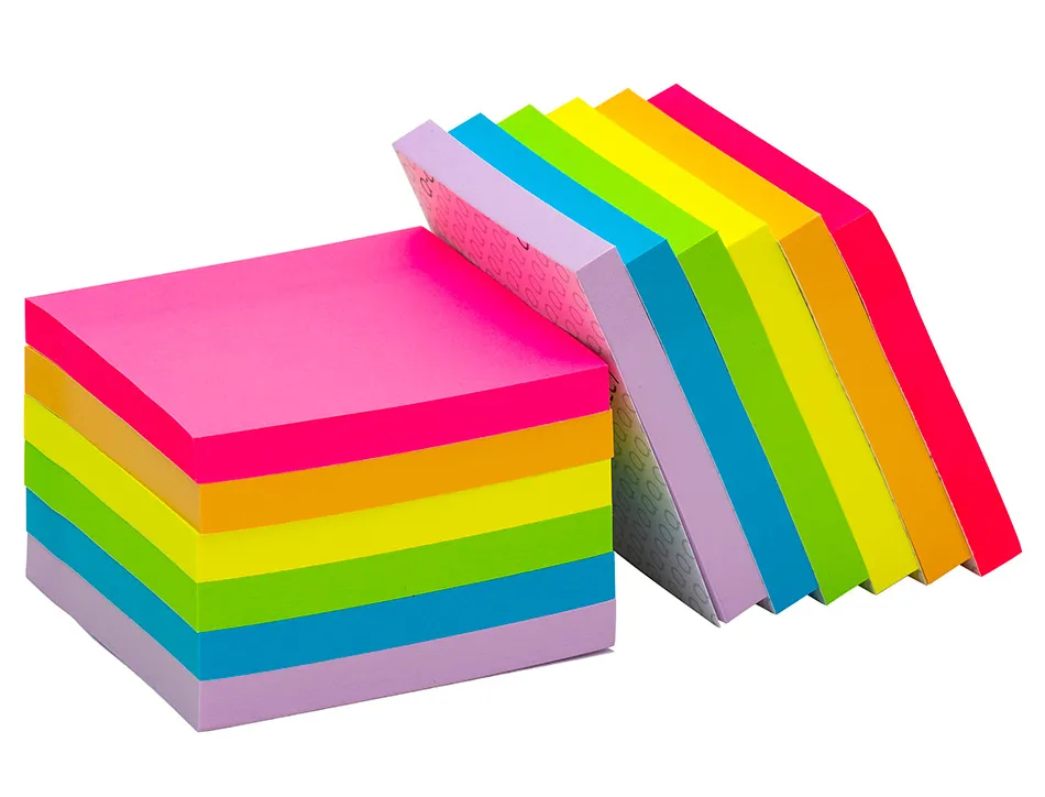 Bloc notes q-connect 76x76mm 100f adhesives repositionables coloris fluo et pastel assortis pack 12 unites