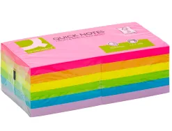 Bloc notes q-connect 76x76mm 100f adhesives repositionables coloris fluo et pastel assortis pack 12 unites