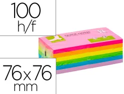 Bloc notes q-connect 76x76mm 100f adhesives repositionables coloris fluo et pastel assortis pack 12 unites