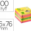 Bloc notes q-connect 76x76mm 100f adhesives repositionables zig-zag coloris neon lot de 6