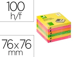 Bloc notes q-connect 76x76mm 100f adhesives repositionables zig-zag coloris neon lot de 6