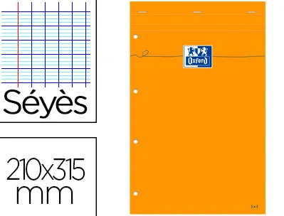 Bloc oxford orange a4 papier optik paper extra-blanc 80g couverture carte enduite 21x31,5cm 80 feuilles perforées séyès