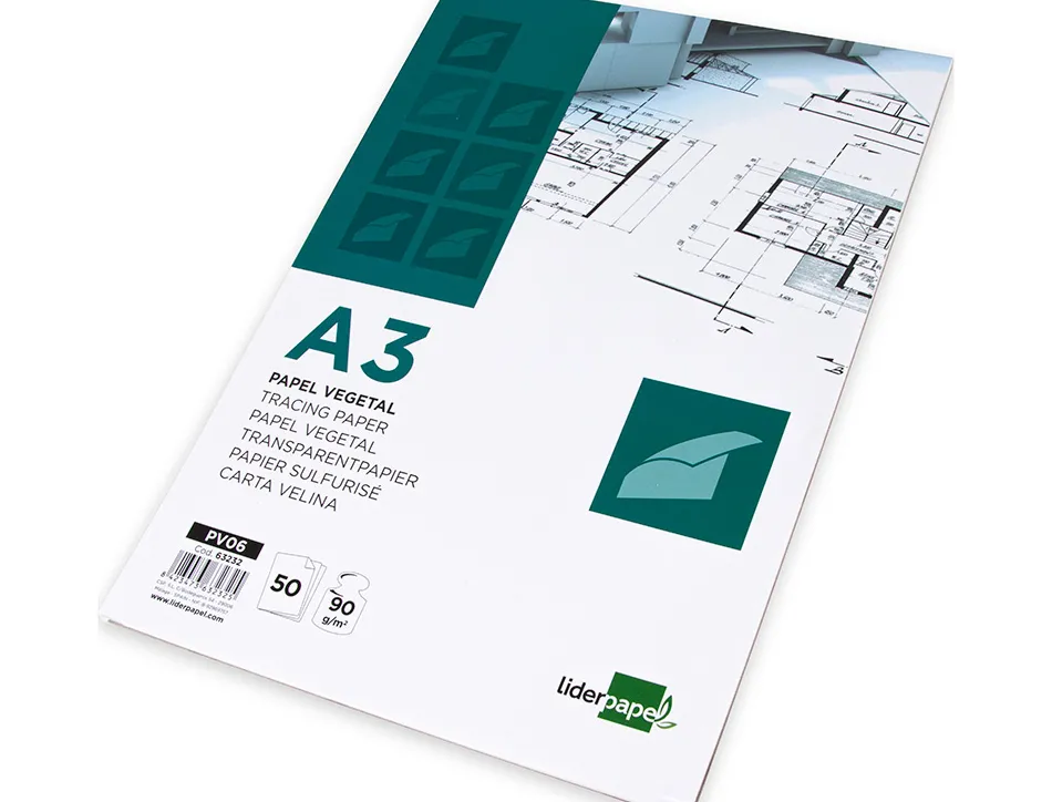 Bloc papier calque liderpapel encollé a3 297x420mm 50 feuilles 90g/m2