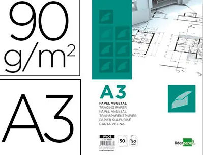 Bloc papier calque liderpapel encollé a3 297x420mm 50 feuilles 90g/m2