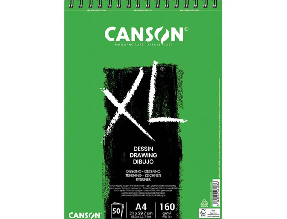 Bloc papier dessin canson xl dessin 10 format a4 160 g 50 feuilles