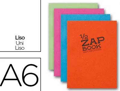 Bloc recyclé clairefontaine zap book encollé couverture cartonnée format a6 105x148mm 180f 80g uni 4 coloris