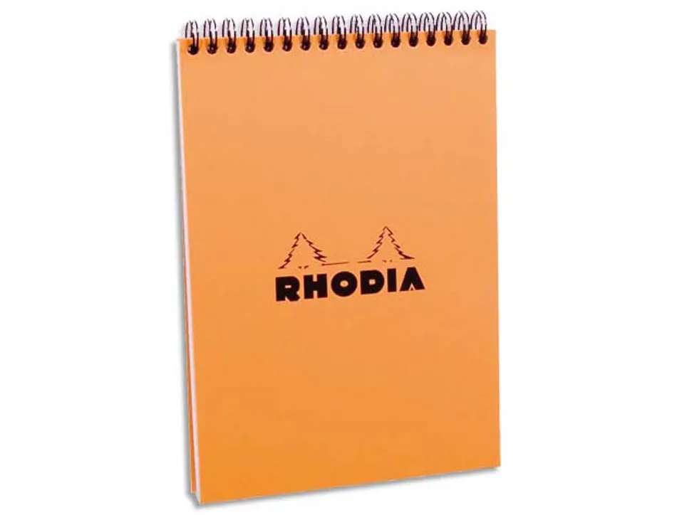 Bloc rhodia classic orange a5 14.8x21cm couverture carte enduite reliure intégrale 80f 80g 5x5mm microperforé