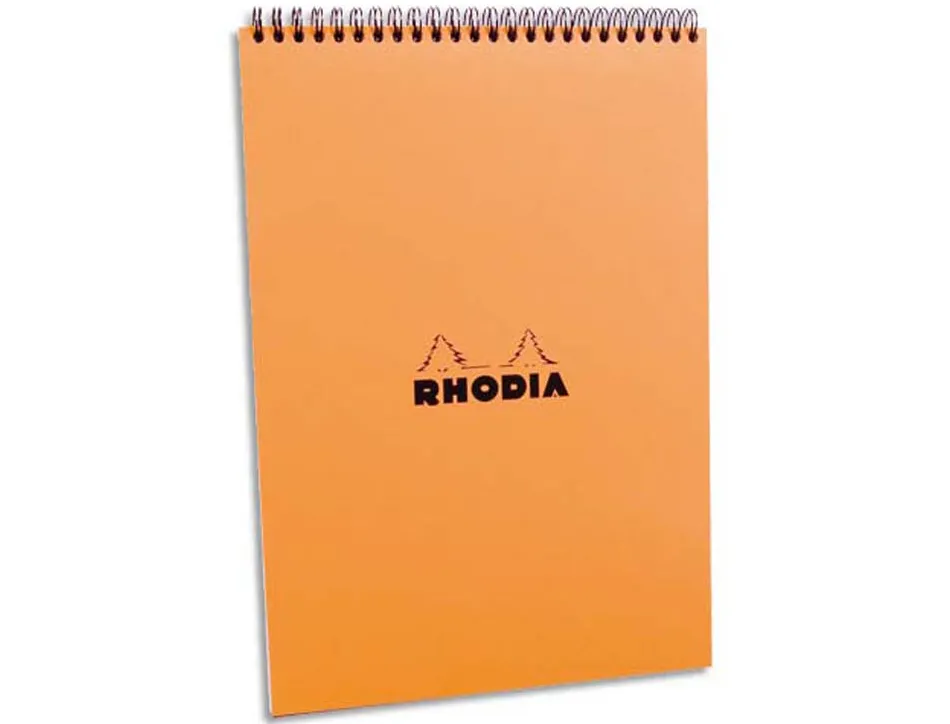 Bloc rhodia classic orange a4 21x29.7cm couverture carte enduite reliure intégrale 80f 80g 5x5mm microperforé