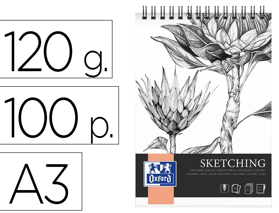 Bloc sketching oxford integral reliure spirale a3 100 pages 120g