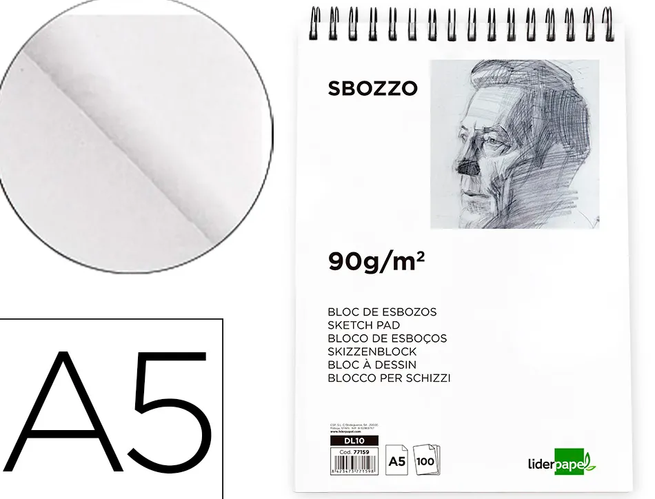 Bloc spirale liderpapel esquisses uni 90g/m2 a5 100f