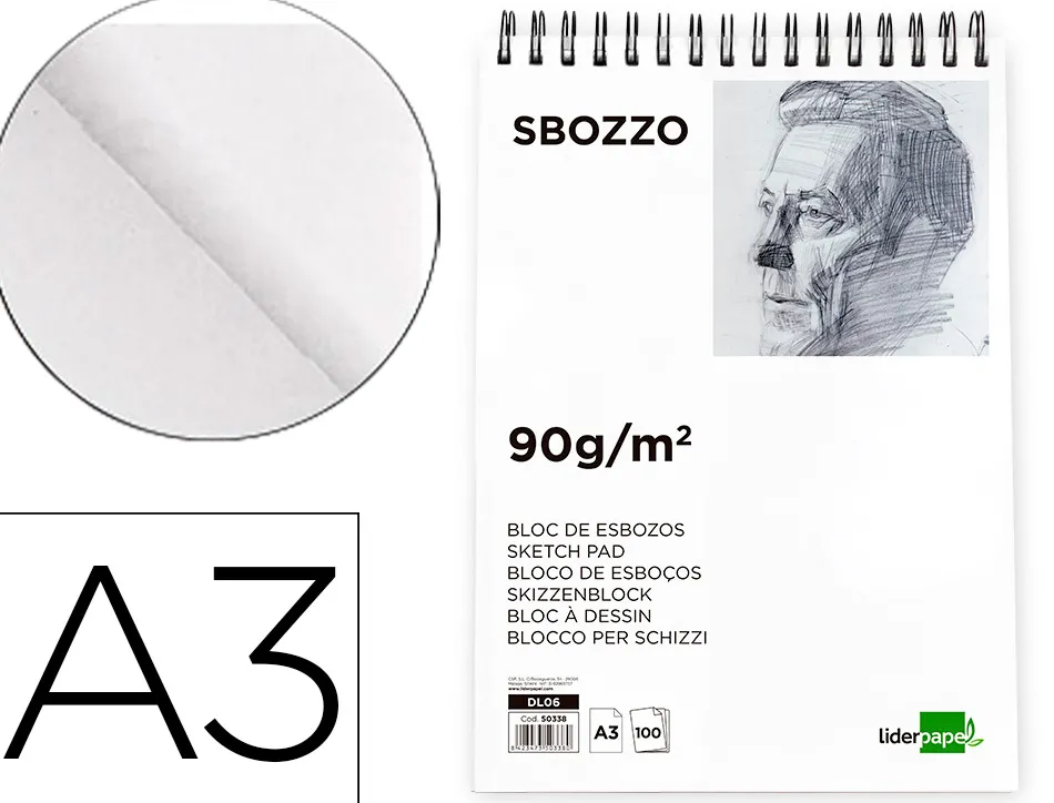 Bloc spirale liderpapel esquisses uni 90g/m2 a3 100f