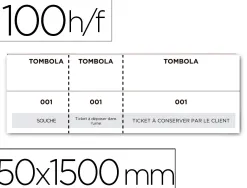 Bloc tombola piqué liderpapel 3 tickets 2 détachables 100 feuilles 50x150mm