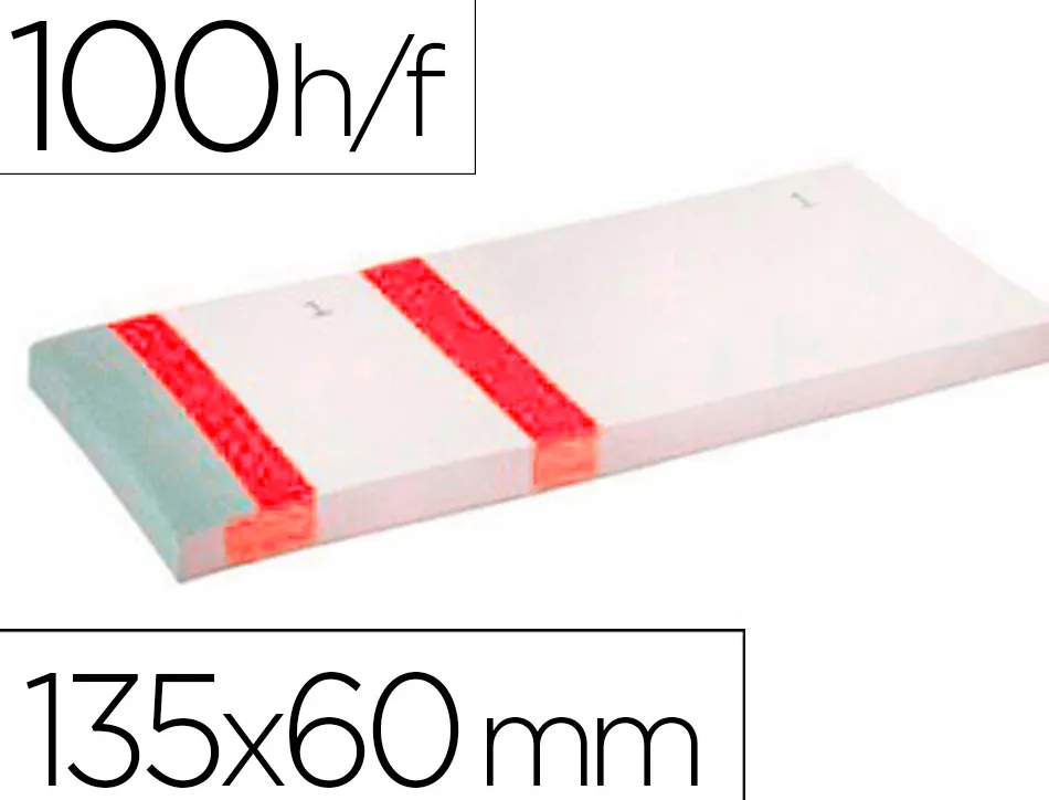 Bloc vendeur liderpapel 2 coupons détachables 100 feuilles 60x135mm papier blanc bande couleur coloris rouge