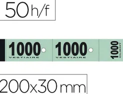 Bloc vestiaire piqué elve 3 coupons perforés détachables numérotés 1/1000 30x200mm 50 feuillets coloris vert