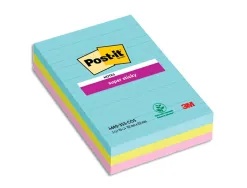 Bloc-note repositionnable post-it super sticky 101x152mm cosmic ligne 90f coloris assortis pack 3 unites