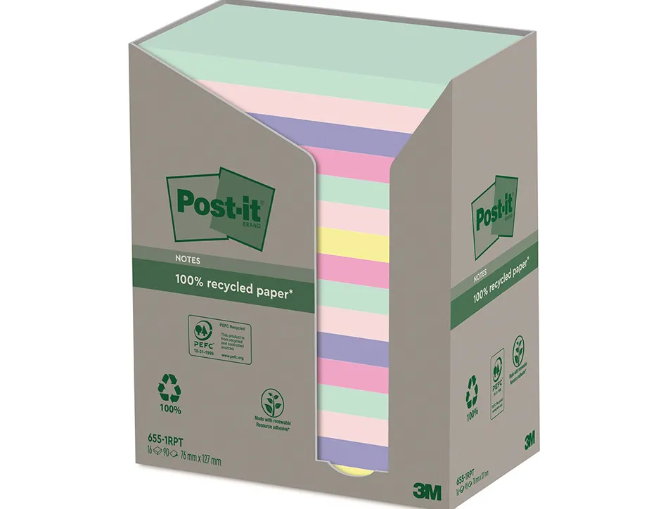 Bloc-notes post-it 16 blocs x 100 feuilles 76x127mm coloris assorties
