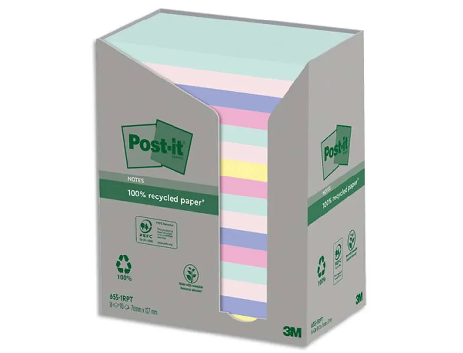 Bloc-notes post-it 16 blocs x 100 feuilles 76x127mm coloris assorties
