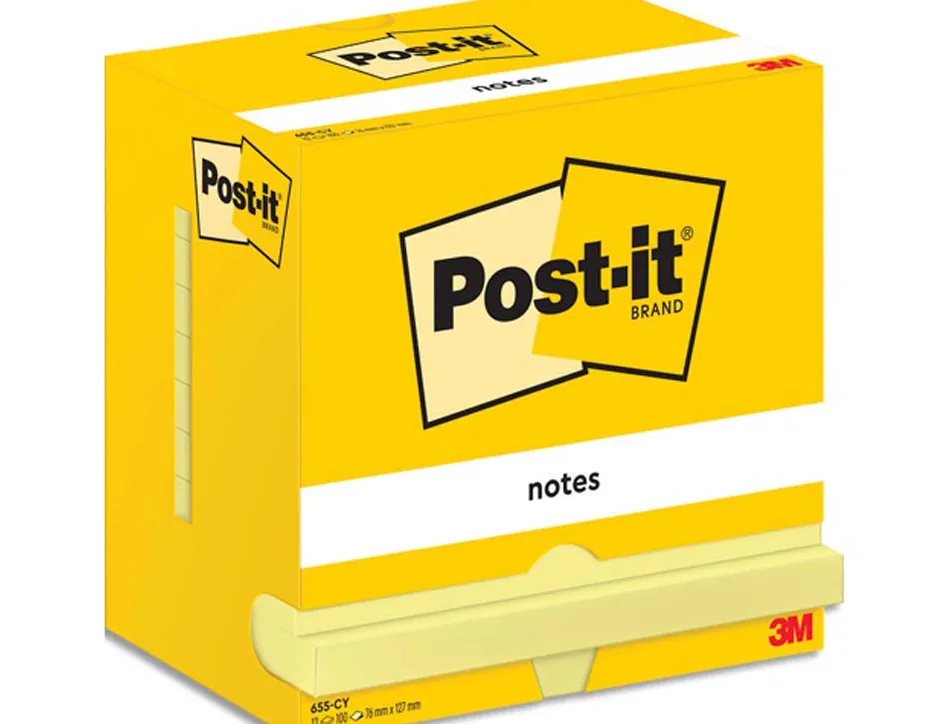 Bloc-notes post-it 655 76x127mm 100f/bloc repositionnables coloris jaune