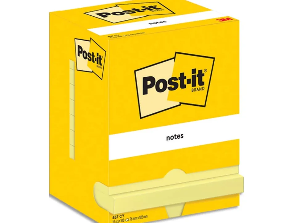 Bloc-notes post-it 654 76x76mm 100f/bloc repositionnables coloris jaune 7100290160