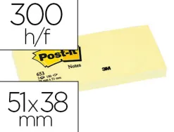 Bloc-notes post-it 653 51x38mm 100f/bloc repositionnables coloris jaune étui 3 blocs