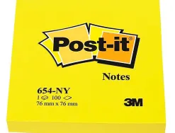 Bloc-notes post-it couleurs néon 76x76mm 100f repositionnables coloris jaune fluo