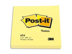 Bloc-notes post-it couleurs néon 76x76mm 100f repositionnables coloris jaune fluo