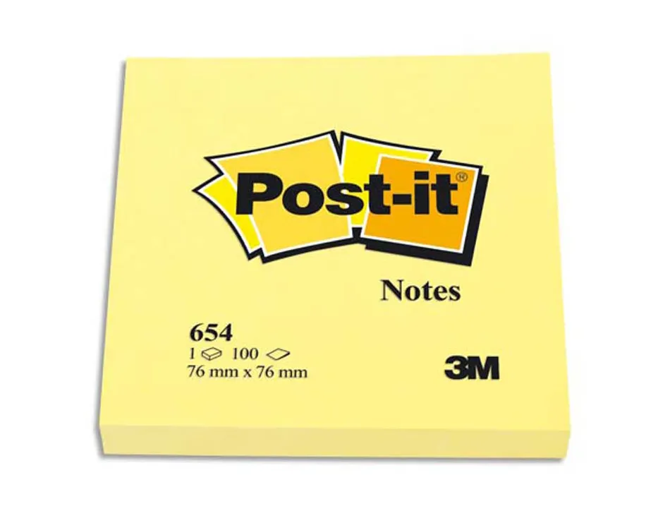 Bloc-notes post-it couleurs néon 76x76mm 100f repositionnables coloris jaune fluo