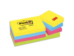 Bloc-notes post-it couleurs énergiques 51x38mm 100f repositionnables 5 coloris assortis 12 blocs