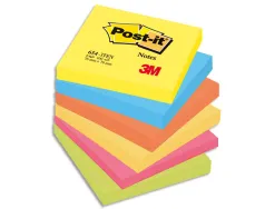 Bloc-notes post-it couleurs énergiques 76x76mm 100f repositionnables 5 coloris assortis 6 blocs 7100296019