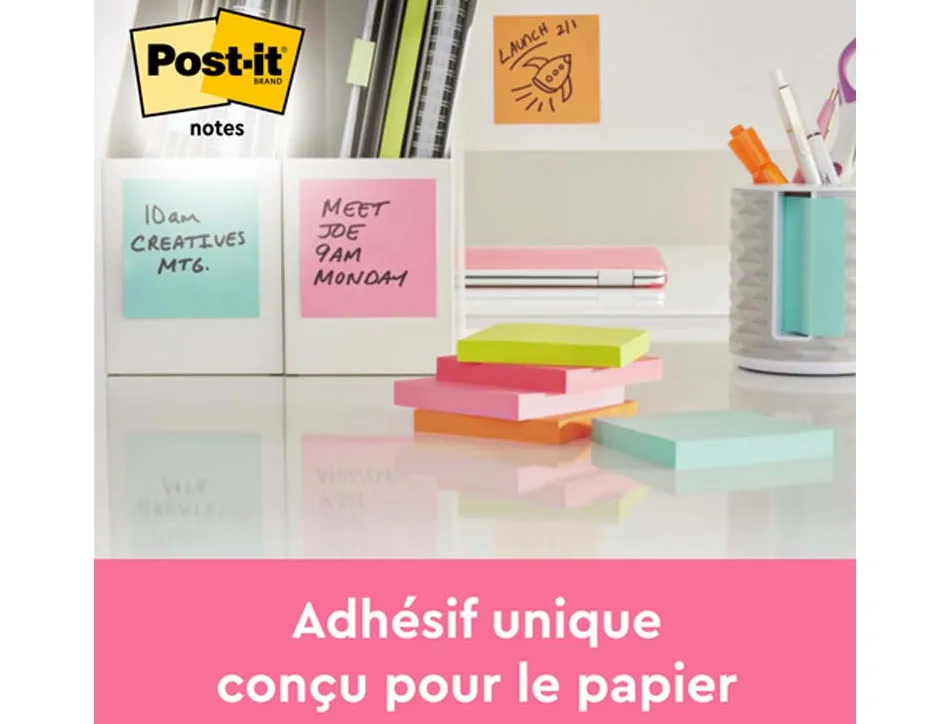 Bloc-notes post-it couleurs néon 76x76mm 100f repositionnables coloris vert fluo
