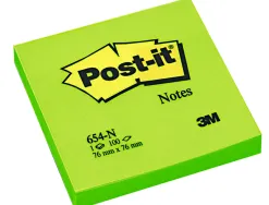 Bloc-notes post-it couleurs néon 76x76mm 100f repositionnables coloris vert fluo