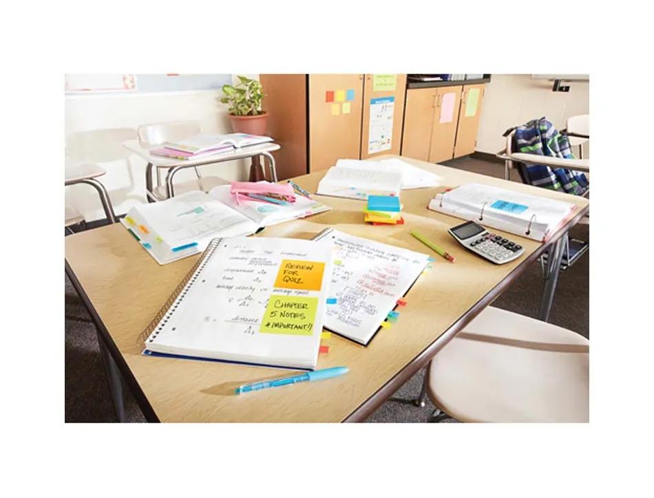 Bloc-notes post-it couleurs énergiques 76x127m 100f repositionnables 5 coloris assortis 6 blocs